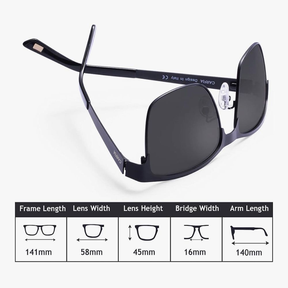 CARFIA Metal Men’s Polarized Sunglasses UV400 Protection Matte Black - Picture 7 of 8